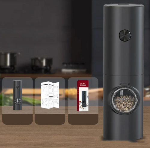 Molinillo de Pimienta Eléctrico Nyvellum C1 — acero inoxidable y negro